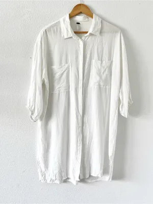 YFB White Linen Blend Oversized Button Up Tunic Shirt Dress thumbnail 2