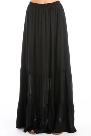 Hard Tail Two Tiered Maxi Skirt Black Size M thumbnail 15