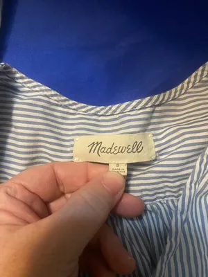 Women’s Madewell Blue and White Striped cropped shirt with tie thumbnail 9