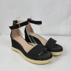 BCBGeneration Addie Women Sandals Size 7.5 Black Ankle Strap Espadrille Platform thumbnail 5