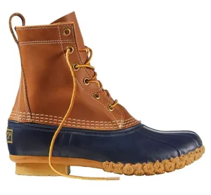 LL Bean‎ Tan Navy Women's Bean Boots 8" Tie Up Shoes thumbnail 1