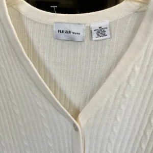 Vintage Classic Cable Knit Cardigan Cream Acrylic Lightweight Sweater Womens M thumbnail 7