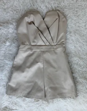 DO+BE Faux Leather Strapless Ruched Romper Style GY2171 thumbnail 1