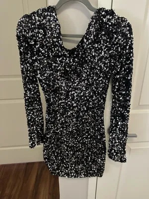 NWT Edikted Black Sequin Long Sleeve Dress thumbnail 1
