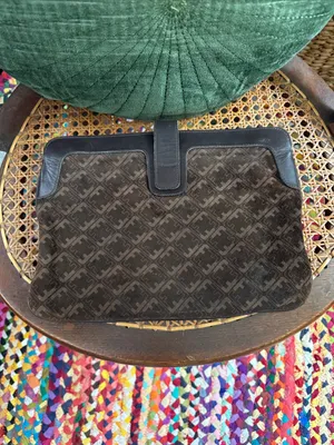 Vintage 70s/80s Salvatore Ferragamo Brown Suede Classic Boho Hippie Clutch Bag thumbnail 2