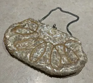 La Regale Vintage Beaded Evening Clutch Bag - Pearlescent Sequins‎ & Pearls, Made in Japan thumbnail 1