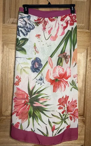 Women’s Floral Maxi Skirt cover up with Pink Border one size thumbnail 1