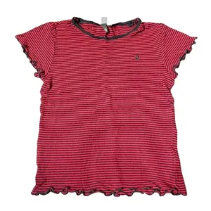 Volcom Red Black Striped Lettuce Trim T Shirt Women Small Ribbed Short Sleeve thumbnail 1