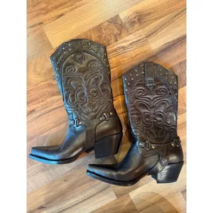 Steve Madden‎ Western Boots Womens Brown bronze Studded Harness Pointed Toe EUC thumbnail 2