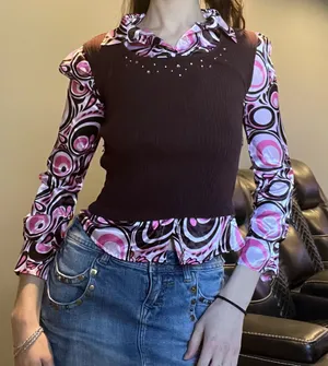 long sleeve vintage layered blouse Brown thumbnail 2