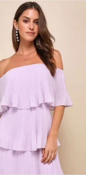 LULU's Prom Wedding Boho Romantic Tiered Ruffles Off the Shoulder Midi Dress thumbnail 1
