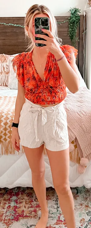 Divided Beige Linen Paper Bag Shorts thumbnail 2