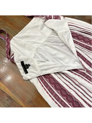 Maggy London Womens Size 6 Maxi Dress White Burgundy Stripe Embroidered Sundress thumbnail 16