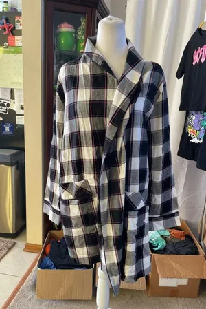 Women's Victoria's Secret Plaid Robe XS/S Black White Pink thumbnail 1