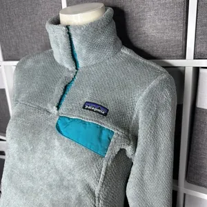 Patagonia Re-Tool Snap T Fleece Pullover Gray Teal Quarter Snap Kangaroo Pocket thumbnail 2
