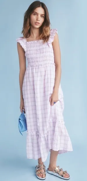 English Factory Smocked Flutter Cap Sleeve Stripes Dress thumbnail 1