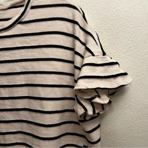 Kaileigh Striped Ruffle Sleeve Knit Top Cream Black Made‎ in USA Womens thumbnail 4