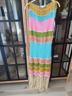Mable fringe crochet dress Vacation Worthy Maxi Coverup colorful resortwear aqua thumbnail 2