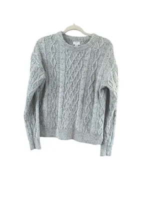 J. Crew Heather Gray Cable-Knit Crew Sweater thumbnail 2