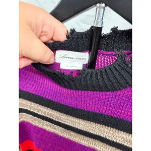 Lovers + Friends Destroyed Chunky Striped Knit Distressed Wool Cashmere Sweater thumbnail 4