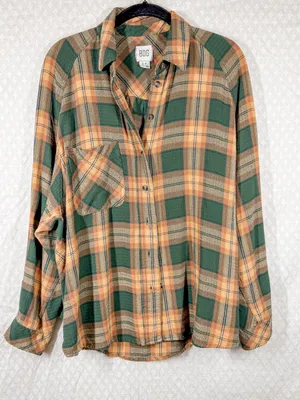 Urban Outfitters BDG‎ Brown Green Plaid Button Down Oversized Flannel thumbnail 2
