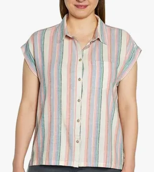 Orvis Women's Short Sleeve Linen Blend‎ Button-Up Shirt Size Medium thumbnail 1