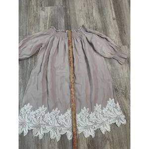 CAARA Off Shoulder Smocked Dress White Lace Trim Gauzy Boho Size S‎ thumbnail 4