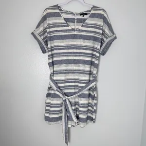 MADEWELL Size-M Romper Perimeter Striped Linen Blend Navy Blue Belted thumbnail 5