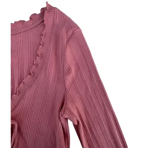 Intimately Free People Fall For You Pink Ruffle Stretch Long Sleeve Shirt Medium thumbnail 4