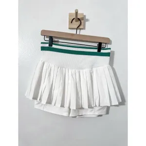 Free People Movement Doubles Skort White Pleated Green Stripes Med Golf thumbnail 2