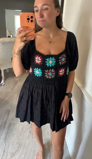 ASOS Black floral crochet mini dress thumbnail 1