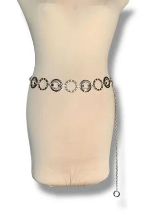 Chicos Black Gold Enamel Link Disc Chain Waist Belt Statement Accessory Boho‎ thumbnail 1