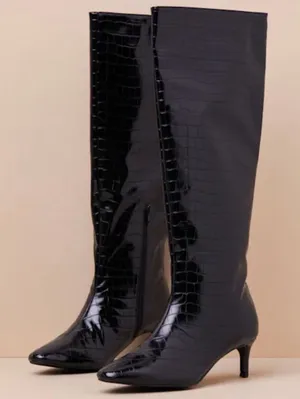 Lulus Black Croc-Embossed Over-the-Knee Boots thumbnail 1