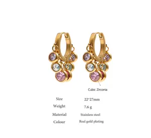 Gold hoop earrings with colorful diamonds thumbnail 5