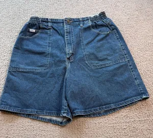 Vintage 90s Lee High Waisted Denim Shorts Elastic Waist Blue Medium Wash 30 thumbnail 1