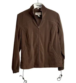 ORVIS Brown Faux Suede Full Zip Jacket Cinch Hem Pockets Y2K Women's 12 thumbnail 16