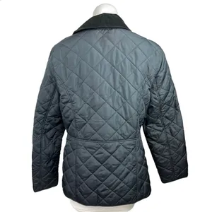 Charter Club Navy Corduroy Trim Snap Buttons Quilted Puffer Coat Jacket Sz M thumbnail 3