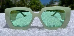 Thick Frame Marble Pastel Green Trasparent Lens Sunglasses thumbnail 1