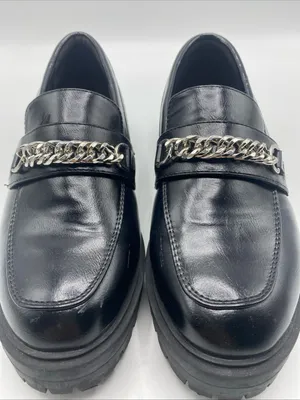 Yetier Black Platform Loafers Chunky Lug Sole Women's 7 Chain Detail Grunge thumbnail 2