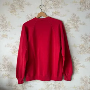 Vintage 80s 90s red reindeer bear Christmas cross stitch granny crewneck sweater thumbnail 4