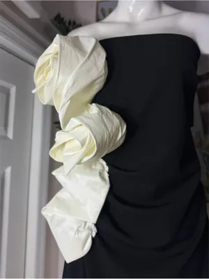 New York & Company Black Cream 3D Rosette Strapless Cocktail Dress Midi XL NWT thumbnail 7