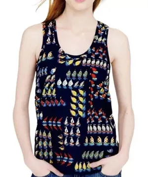 J.Crew Women Navy Blue Cotton Sailboat Regatta Ratti‎ Print Tank Top Small thumbnail 1