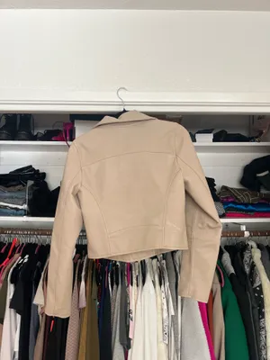 Abercrombie & Fitch Nude tan faux vegan leather moto biker jacket S thumbnail 8