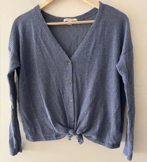 American Eagle V Neck Oversized Tie Front Button‎ Sweater thumbnail 1