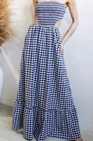 Small strapless and back tie gingham dress thumbnail 1