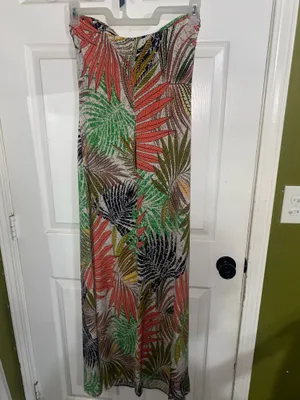 Tropical Palm Leaf Print Strapless Maxi Dress size M thumbnail 2