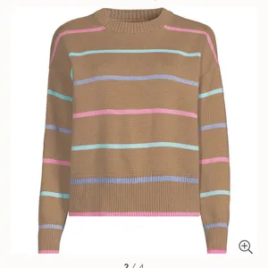 Lands End Women's Drifter Easy Fit Sweater Honey Beige Multi Stripe Large Cotton thumbnail 3