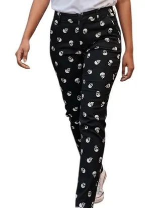 HOT TOPIC Black White Skull Print Tapered Alternative Goth Pants Small‎ thumbnail 1