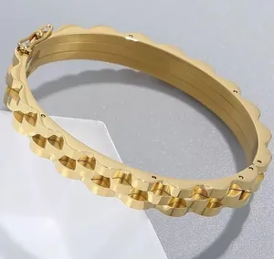 9mm Stainless Steel Cuff Bangle Unisex Bracelet (Gold) thumbnail 3