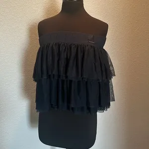 Vintage Abercrombie and Fitch Tiered Mesh Navy Elastic Band Mini Skirt NWOT thumbnail 6